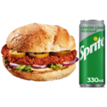 Broodje crumpy burger jalapeño met Sprite zero sugar 330ml