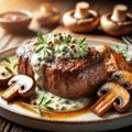 Ossenhaas met champignons en gorgonzola saus