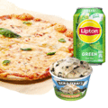 Pizza margarita met Ben & Jerry's 100ml en Lipton sparkling