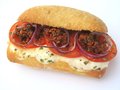 Ciabatta mozzarella, tapenade, tomaat, rode ui en oregano (uit de oven)