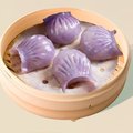T104.Paarse zoete aardappel garnalen dumpling / 紫薯虾饺
