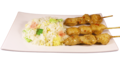 Nasi- of bami goreng met 3 stokjes saté