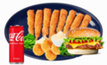 Gebakken garnalen menu met hamburger