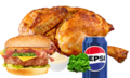 Halve haan menu met hamburger