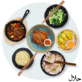Set 1: Kung Pao Pepper Beef, Roasted Duck, Gemberrijst (large), Chinese Broccoli, Vegan Gyoza (4 pcs) en Sui Kau Soup (4 pcs)