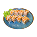 90. Geflambeerde zalm garnalen maki