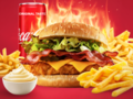 Hot chicken cheese bacon burger menu